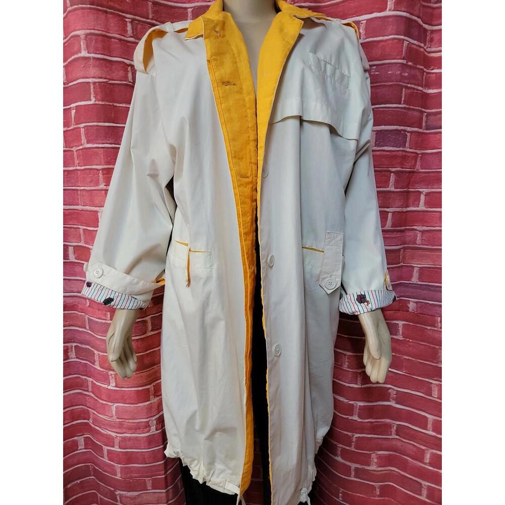 Foxrun Two Vintage Dead stock Womens trench Coat Jacket Ivory & yellow Sz M #W5